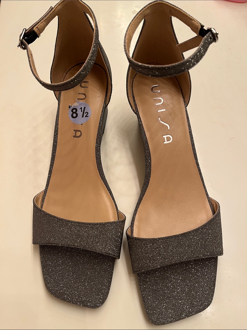 Unisa Metallic Charcoal Glitter Ankle-Wedge Heels Women’s Size 8.5